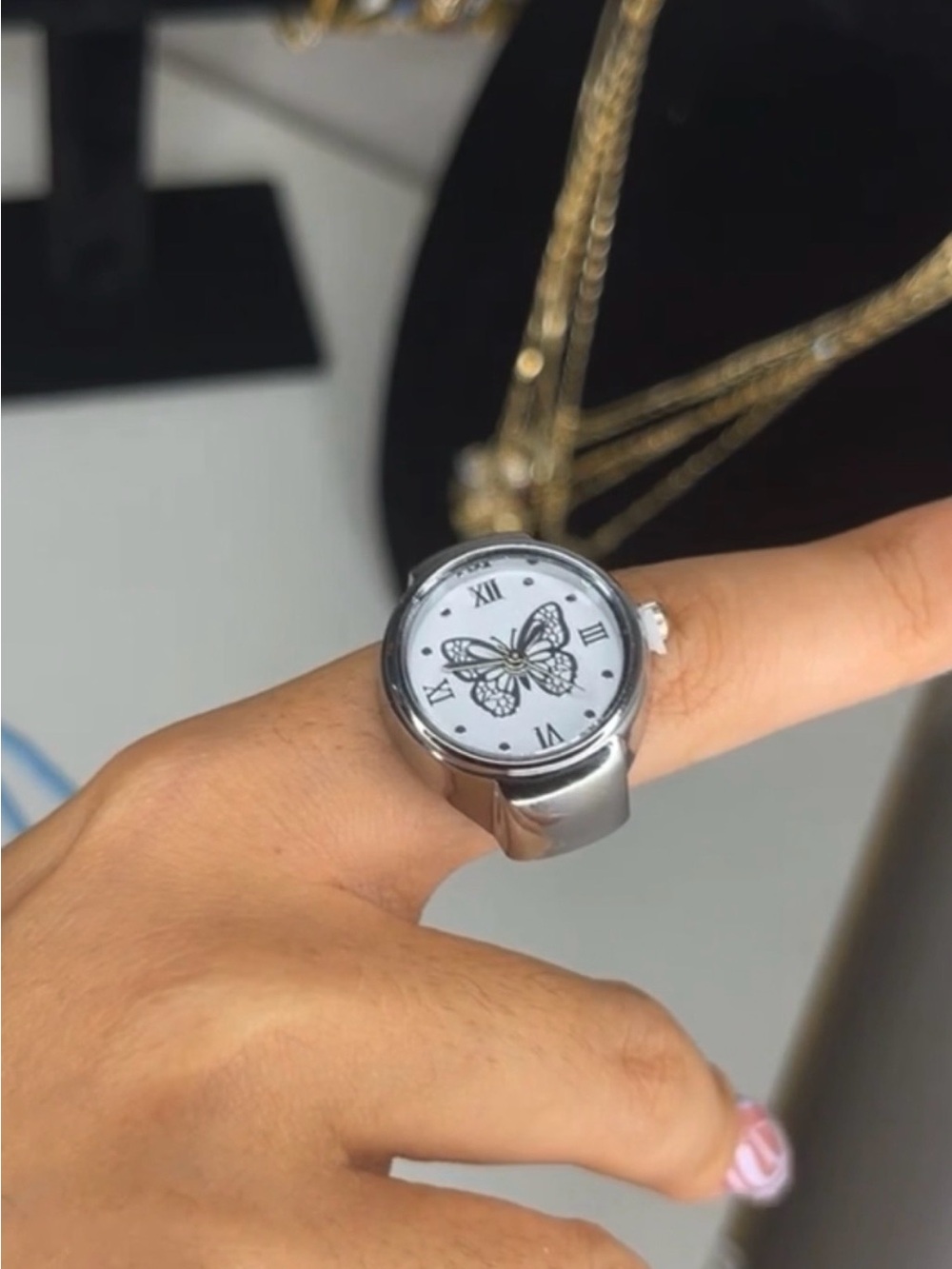 Silver Butterfly Dial Ring Watch - Unbranded